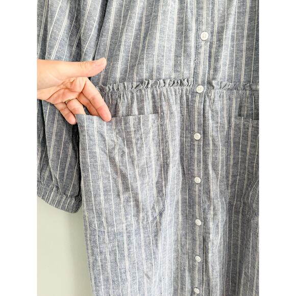 Emerson Fry | Jasmine Button Dress - Denim Stripe Hemp Organic | Sz M - Picture 4 of 8